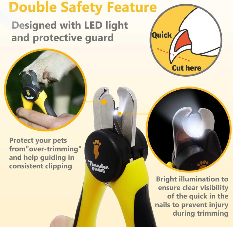Thunder Paws LED Dog Nail Clippers with Light, Trimmers with Protective Guard, Quick Sensor, Safety Lock and Nail File - Suitable for Large and Small Dogs & Cats (Yellow, LED) - Image 5